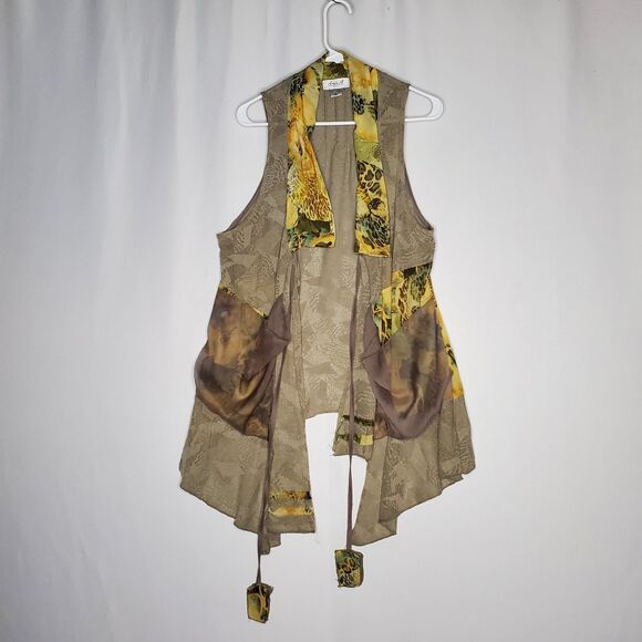 Ania A Long Cardigan Vest Womens XL Ruffle Sleeveless Artsy Boho Grunge Forest - Picture 1 of 9